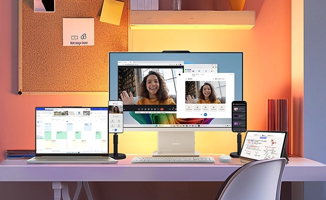 IdeaCentre AIO 24ILL11（23.8型 Intel）をWeb会議で使っている様子