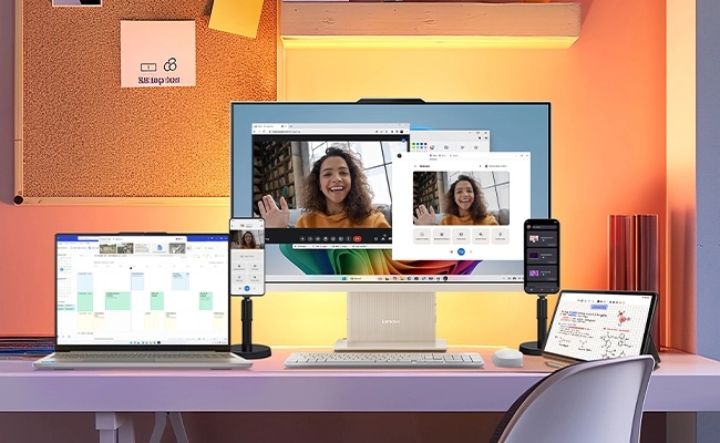 IdeaCentre AIO 27ILL11(27型 Intel)をWeb会議で使っている様子