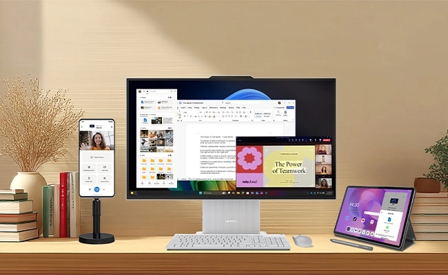 IdeaCentre AIO 27IPH11(27型 Intel)を机に置いたところ