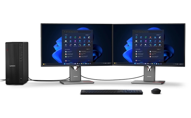 ThinkCentre M70t Tower Gen 6(Intel)を2画面につないで使っているところ