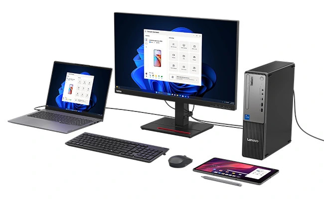 ThinkCentre neo 30s Small Gen 5(Intel)をモニターとノートPCにつないだところ