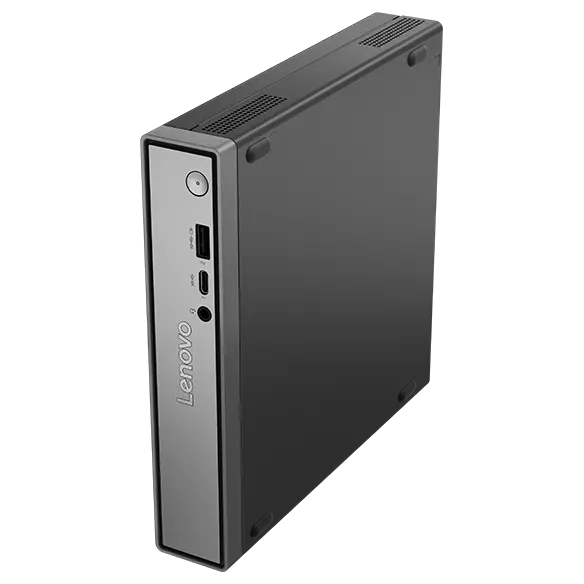 ThinkCentre neo 50q Tiny Gen 5(Intel)を斜めから見たところ(側面の通気口)