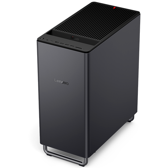 ThinkCentre X Tower(Intel)の本体を斜め上から見たところ(持ち運び用のハンドル)