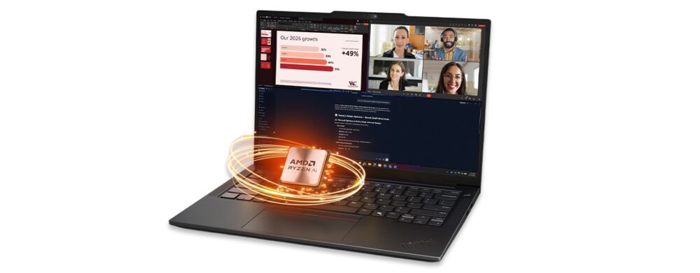 ThinkPad E14 Gen 8(14型 AMD)でWeb会議をしているイメージ