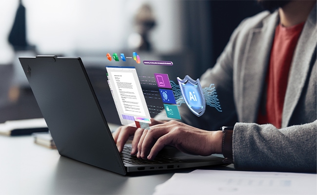 ThinkPad E14 Gen 8(14型 Intel)のキーボードとAI機能のイメージ