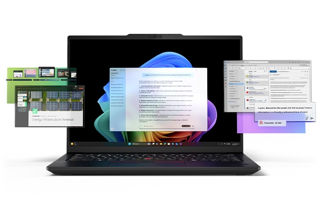 ThinkPad E14 Gen 8(14型 Intel)の画面にウィンドウを並べたイメージ
