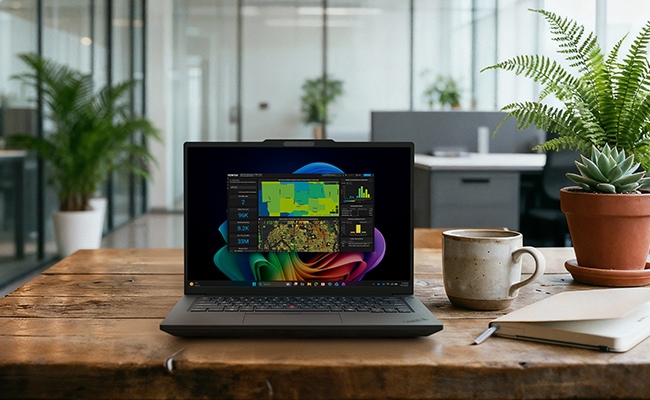 ThinkPad P14s Gen 7（14.5型 Intel）をデスクで使っている様子