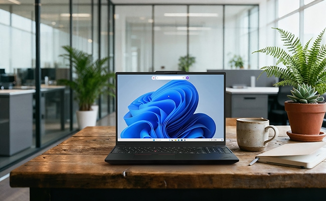 ThinkPad P16s Gen 5（16型 AMD）をデスクで使っている様子