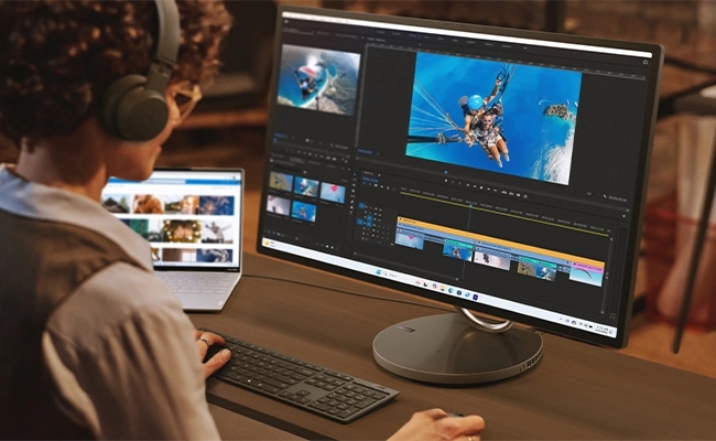 Yoga AIO 32ILL10（31.5型 Intel）を使っている様子